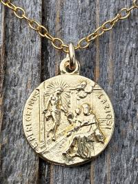 Gold St. Peregrine Laziosi Medal Pendant Necklace, Antique Replica, Patron Saint of Cancer Patients, Saint Peregrinus, Saint Pellegrino