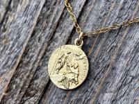 Gold St. Peregrine Laziosi Medal Pendant Necklace, Antique Replica, Patron Saint of Cancer Patients, Saint Peregrinus, Saint Pellegrino