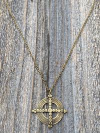 Antique Gold Ancient Christian Cross Pendant Necklace, Antique Replica, Large Gold Cross Pendant, Antique Artisan Handmade Cross, Big Cross