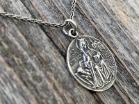 Sterling Silver St. Dymphna Medal and Necklace, Antique Replica Saint Dymphna Pendant, Saint of Anxiety, Saint of Mental Illness Pray For Us