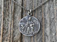 Sterling Silver St. Dymphna Medal and Necklace, Antique Replica Saint Dymphna Pendant, Saint of Anxiety, Saint of Mental Illness Pray For Us