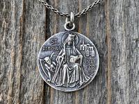 Sterling Silver St. Dymphna Medal, Saint Dymphna Pendant, St Dymphna Necklace, Antique Replica, Saint of Anxiety, Saint of Mental Illness