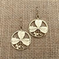 Gold Shamrock Earrings, St Patrick Doctrine of Trinity Earrings, Shamrocks on French Hooks, Antique Replicas, Irish Catholic Earrings