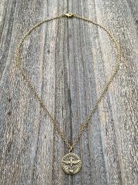 Antique Gold Come Holy Spirit Medal, Holy Ghost Pendant Necklace, Antique Replica, Sacred Heart of Jesus, Veni Sancte Spiritus Medal, VSS-1