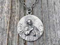 Sterling Silver Assumption of Mary Medal Pendant Necklace, French Antique Replica, Mary with Star Halo Pendant, Gorgeous Our Lady Pendant