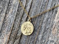 Gold St. Peregrine Laziosi Medal Pendant Necklace, Antique Replica, Patron Saint of Cancer Patients, Saint Peregrinus, Saint Pellegrino