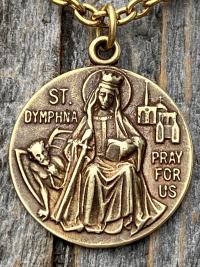 Antiqued Gold St. Dymphna Medal, Saint Dymphna Pendant, St Dymphna Necklace, Antique Replica, Patron Saint of Anxiety, Saint of Dementia