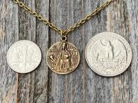 Antiqued Gold St. Dymphna Medal, Saint Dymphna Pendant, St Dymphna Necklace, Antique Replica, Patron Saint of Anxiety, Saint of Dementia