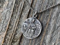 Sterling Silver St. Dymphna Medal and Necklace, Antique Replica Saint Dymphna Pendant, Saint of Anxiety, Saint of Mental Illness Pray For Us