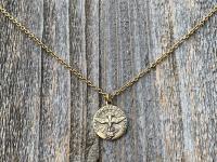 Antique Gold Come Holy Spirit Medal, Holy Ghost Pendant Necklace, Antique Replica, Sacred Heart of Jesus, Veni Sancte Spiritus Medal, VSS-1