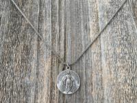 Sterling Silver Large French Miraculous Medallion, Antique Replica, Big Round Miraculous Medal, Miraculous Pendant Necklace, by OBC, France