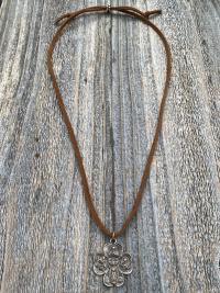 Antique Replica Bronze Large Shamrock 4-Way Medal Pendant, Leather or Chain, 5-Way Medal, Miraculous Medal, Sacred Heart of Jesus Medal