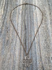 Antique Replica Bronze Large Shamrock 4-Way Medal Pendant, Leather or Chain, 5-Way Medal, Miraculous Medal, Sacred Heart of Jesus Medal