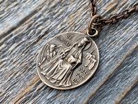 Bronze St. Dymphna Medal, Saint Dymphna Pendant, St Dymphna Necklace, Antique Replica, Patron Saint of Anxiety, Saint of Mental Illness