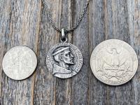 Sterling Silver St Francis of Assisi Medal Pendant Necklace, French Antique Replica, By L. Tricard, Saint Francois D'Assise Priez Pour Nous