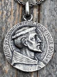 Sterling Silver St Francis of Assisi Medal Pendant Necklace, French Antique Replica, By L. Tricard, Saint Francois D'Assise Priez Pour Nous