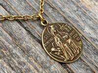 Antiqued Gold St. Dymphna Medal, Saint Dymphna Pendant, St Dymphna Necklace, Antique Replica, Patron Saint of Anxiety, Saint of Dementia