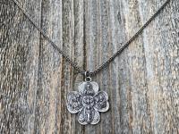 Sterling Silver Large Shamrock 4-Way Medal Pendant Necklace, Antique Replica, 5-Way Medal, Miraculous Medal, Sacred Heart of Jesus Medal