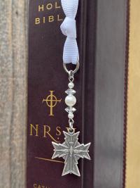 Sterling Silver Holy Spirit Dove Cross Bookmark, Bible Bookmark, Swarovski Crystals and Pearls, Confirmation Gift, Religious Book Mark, Dove