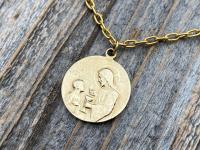 Gold First Communion Medal Pendant on a Gold Necklace, Antique Replica, 1st Communion Necklace, Eucharist Necklace, First Communion Jewelry