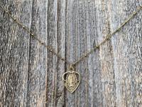 Antique Gold Blessed Virgin Mary Heart Pendant on Satellite Chain Necklace, Antique Replica, Our Lady of Lourdes Medal, Marian Heart Pendant