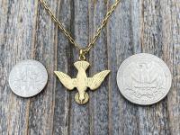 Antique Gold Plated Holy Spirit Dove Pendant Necklace, French Antique Replica, Descending Dove Pendant, Descending Holy Spirit Dove Charm