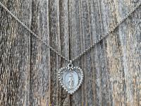 Silver Plated Heart Shaped Miraculous Medal Pendant Necklace, Antique Replica, Blessed Virgin Mary Pendant, Rare Unusual Miraculous Medal M4