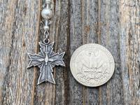 Sterling Silver Holy Spirit Dove Cross Bookmark, Bible Bookmark, Swarovski Crystals and Pearls, Confirmation Gift, Religious Book Mark, Dove