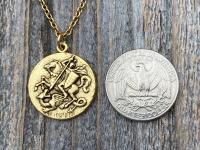 Antique Gold Plated St George Medal Pendant Necklace, Antique Replica, Rare Saint George Medal, Protection against Christ's enemies, Dragon