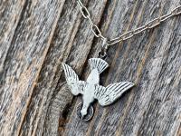 Silver Pewter Holy Spirit Dove Pendant Necklace, French Antique Replica, Antique Silver Holy Spirit Charm, Descending Dove Pendant Medal