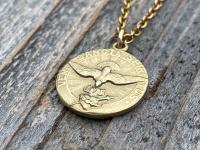 Gold Come Holy Ghost Medal, Holy Spirit Medal Pendant Necklace, Antique Replica, Sacred Heart, Confirmation, Veni Sancte Spiritus VSS-1