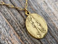 Antique Gold Plated St Benedict Medal Pendant Necklace, French Antique Replica, Rare Saint Benedict Medal, Benedict of Nursia OSB, Benoit