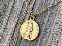 Antique Gold Plated St Benedict Medal Pendant Necklace, French Antique Replica, Rare Saint Benedict Medal, Benedict of Nursia OSB, Benoit