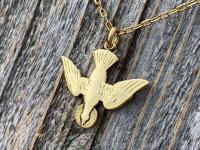 Antique Gold Plated Holy Spirit Dove Pendant Necklace, French Antique Replica, Descending Dove Pendant, Descending Holy Spirit Dove Charm