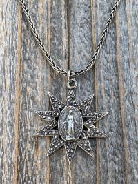 Sterling Silver Sun Shaped Miraculous Medal Necklace, Antique Replica, Our Lady of Miracles, Blessed Virgin Mary, Our Lady of the Miracle