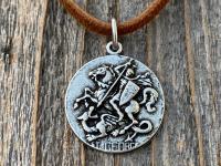 Silver Pewter St George Medal Pendant Necklace, Antique Replica, Rare Saint George Medal, Protection against Christ's enemies, Kill Dragon