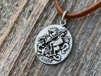 Silver Pewter St George Medal Pendant Necklace, Antique Replica, Rare Saint George Medal, Protection against Christ's enemies, Kill Dragon