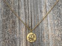 Antique Gold Plated St George Medal Pendant Necklace, Antique Replica, Rare Saint George Medal, Protection against Christ's enemies, Dragon