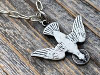 Silver Pewter Holy Spirit Dove Pendant Necklace, French Antique Replica, Antique Silver Holy Spirit Charm, Descending Dove Pendant Medal