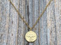 Gold Come Holy Ghost Medal, Holy Spirit Medal Pendant Necklace, Antique Replica, Sacred Heart, Confirmation, Veni Sancte Spiritus VSS-1