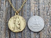 Antique Gold Plated St Benedict Medal Pendant Necklace, French Antique Replica, Rare Saint Benedict Medal, Benedict of Nursia OSB, Benoit