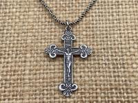 Sterling Silver Petite Crucifix Pendant Necklace, Antique Replica, .925 Sterling Silver Small Crucifix Pendant, Jesus on Cross Medal, Corpus