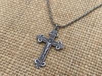 Sterling Silver Petite Crucifix Pendant Necklace, Antique Replica, .925 Sterling Silver Small Crucifix Pendant, Jesus on Cross Medal, Corpus