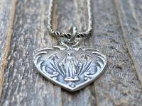 Sterling Silver Dainty Blessed Virgin Mary Heart Pendant Necklace, French 19th Century Antique Replica, Small Our Lady Medallion, France, H3