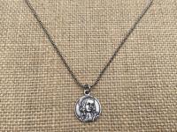 Sterling Silver Small Guardian Angel Medal, Antique Replica, Pendant Necklace, Reverses to Blessed Virgin Mary, Petite Angel Pendant Charm