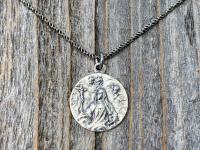 Sterling Silver St Rita of Cascia Medal Pendant Necklace, Antique Replica Saint Rita Charm from France, Saint of the Impossible Pray for Us