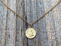 1 karat Gold St Gerard Majella Medal, Necklace, French artist Penin, Antique Replica, Patron Saint of Expectant Mothers, Saint of Fertility