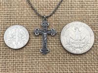 Sterling Silver Petite Crucifix Pendant Necklace, Antique Replica, .925 Sterling Silver Small Crucifix Pendant, Jesus on Cross Medal, Corpus