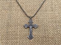 Sterling Silver Petite Crucifix Pendant Necklace, Antique Replica, .925 Sterling Silver Small Crucifix Pendant, Jesus on Cross Medal, Corpus