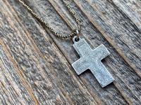 Sterling Silver Small Descending Holy Spirit Cross Pendant Necklace, Antique Replica, Descending Dove Fire Medal, Veni Sancte Spiritus, C1